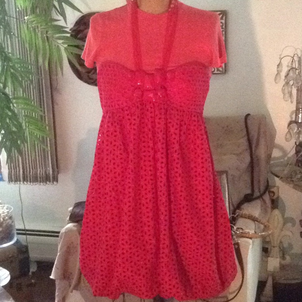 Red Lace burnout dress lined -